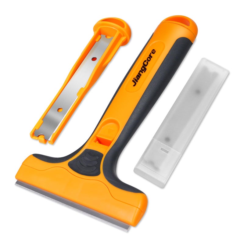 JiangCore Wide Razor Blade Scraper Tool â€“ 4" Scraper Tool with 15 Extra Replacement SK5 Blades,Glass Cleaner for Stove Tops, Windows, Paint Removal and Adhesive Residues - Image 1