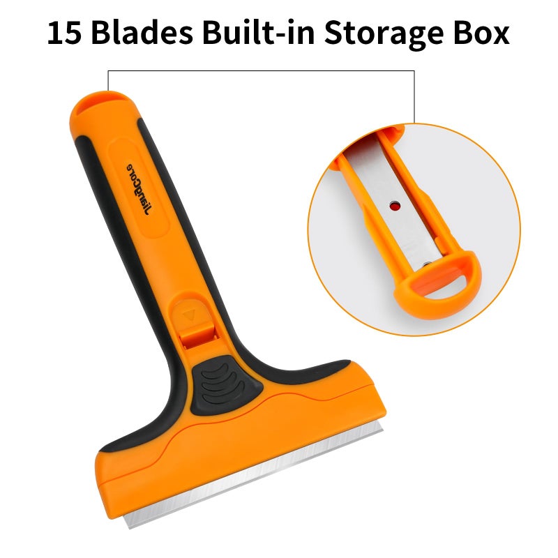JiangCore Wide Razor Blade Scraper Tool â€“ 4" Scraper Tool with 15 Extra Replacement SK5 Blades,Glass Cleaner for Stove Tops, Windows, Paint Removal and Adhesive Residues - Image 3