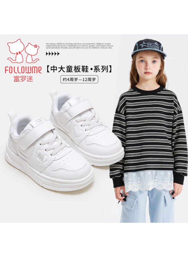Follow Me Girls' Sneakers Spring And Autumn New Stylish Fashion Casual Sports Shoes Children's School White Shoes White 29