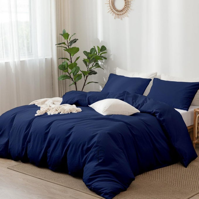 BRUSHED MICROFIBER DOUBLE BED DUVET COVER SETCOMFORTER COVERRAJAI COVERBLANKET COVER 90X100 INCHES QUILT COVER DOUBLE BED WITH ZIPPER PILLOW COVER NAVY BLUE