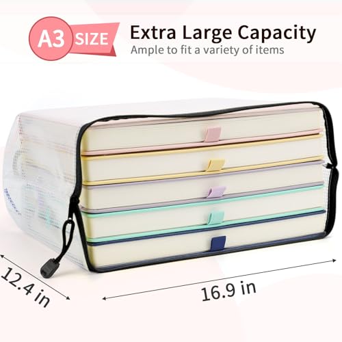 Umriox Zipper Pouch, 16.9x12.4 in (Black, 12 Packs), Extra Large Mesh Bags, Waterproof Zipper Pouches for Office Supplies, Puzzles, Board Game Storage & Cross Stitch Projects - Image 2