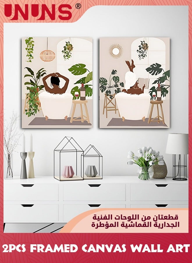 UNUNS 2Pcs Abstract Wall Art Home Decor,African Women Pattern Canvas Prints With Framed For Living Room Bedroom,Modern Minimalist Leaf Painting SetK,30x40cm  - Image 3