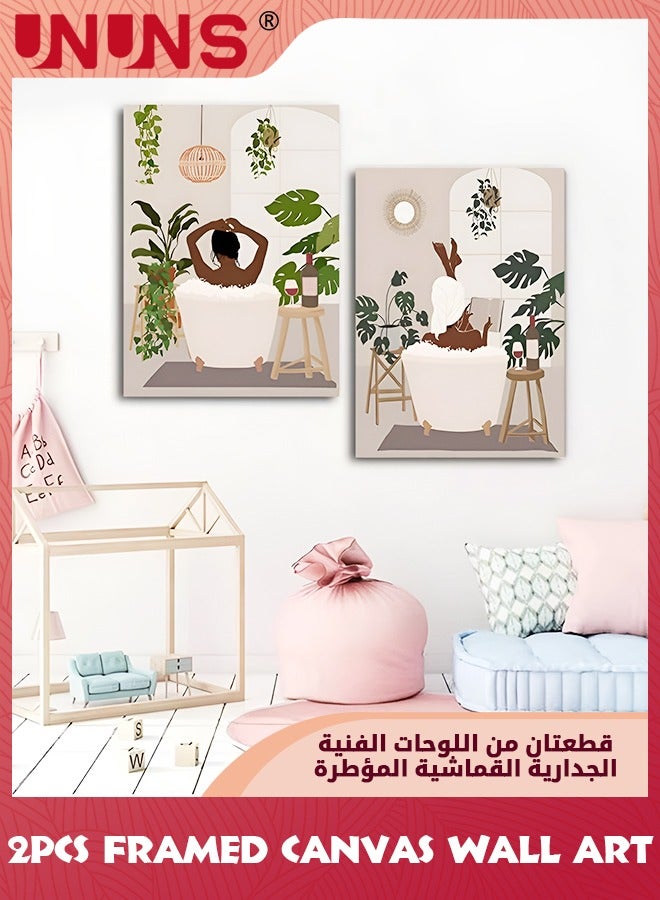 UNUNS 2Pcs Abstract Wall Art Home Decor,African Women Pattern Canvas Prints With Framed For Living Room Bedroom,Modern Minimalist Leaf Painting SetK,30x40cm  - Image 5