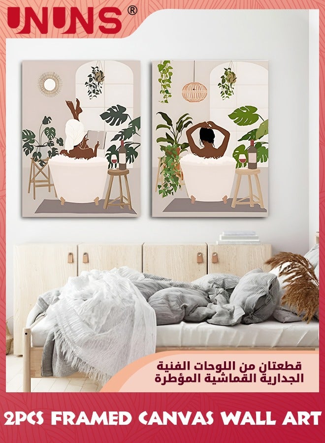UNUNS 2Pcs Abstract Wall Art Home Decor,African Women Pattern Canvas Prints With Framed For Living Room Bedroom,Modern Minimalist Leaf Painting SetK,30x40cm  - Image 4
