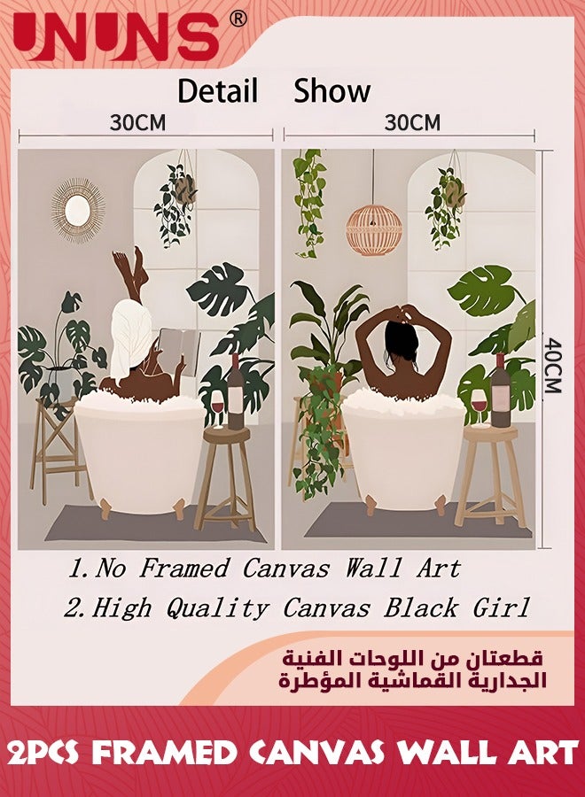 UNUNS 2Pcs Abstract Wall Art Home Decor,African Women Pattern Canvas Prints With Framed For Living Room Bedroom,Modern Minimalist Leaf Painting SetK,30x40cm  - Image 2