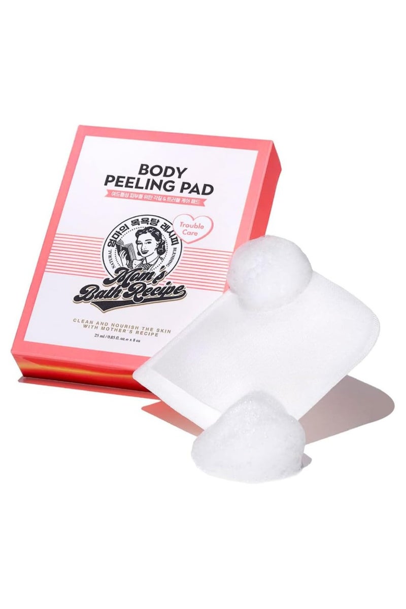 Moms Bath Recipe Mom's Bath Recipe Body Peeling Pad Trouble Care, Acne Remover All in One Bubble Body Wash & Scrub Gloves with BHA & Cica, Exfoliating Washcloth for Dead Skin Cells, Body Acne Breakouts, 8 Sheets  - Image 1