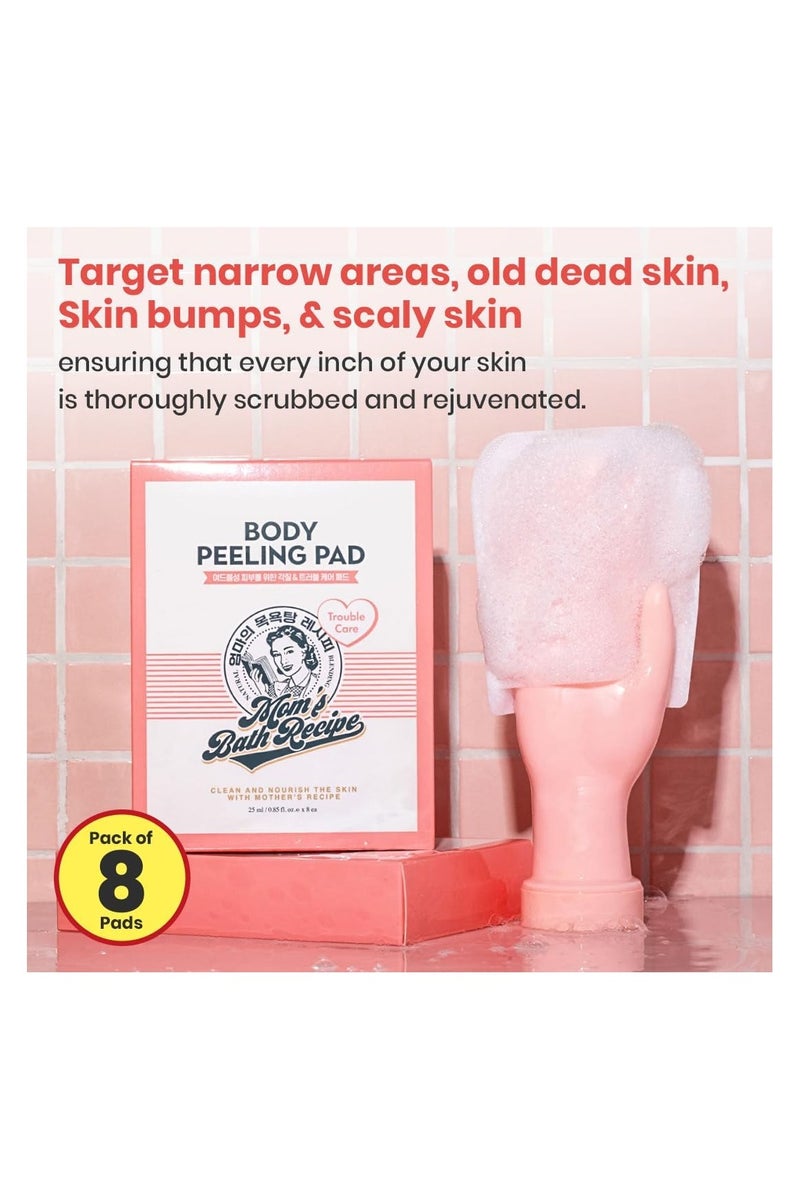 Moms Bath Recipe Mom's Bath Recipe Body Peeling Pad Trouble Care, Acne Remover All in One Bubble Body Wash & Scrub Gloves with BHA & Cica, Exfoliating Washcloth for Dead Skin Cells, Body Acne Breakouts, 8 Sheets  - Image 4