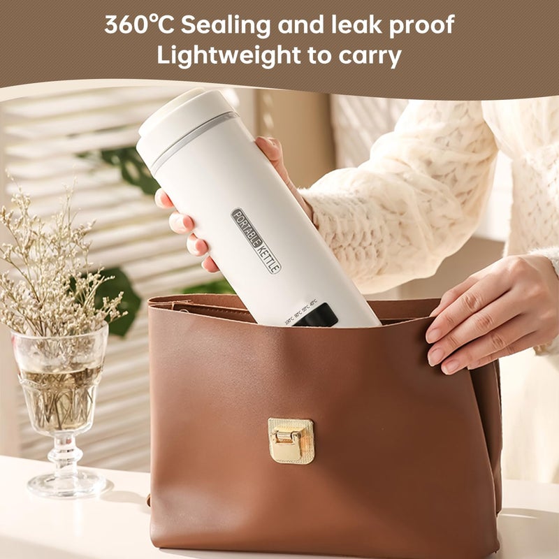 Perfin Travel Electric Kettle 500ml Portable Mini Tea Coffee Kettle Cup with 4 Temperature Settings, Small Water Boiler 304 Stainless Steel, Auto Shut-off&Insulation Protection - Image 5