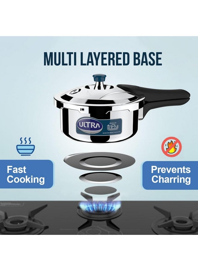 Ultra Duracook Triply Pressure Cooker 2 Litre | Aisi 304 Food Grade Stainless Steel Cooker | 5 Years Warranty | Injection Moulded Handles | Induction Compatible | 1.2 Mm Lid Thickness | Scts Base - Image 4