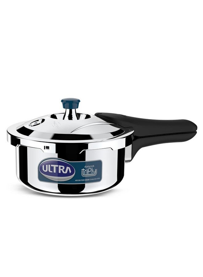 Ultra Duracook Triply Pressure Cooker 2 Litre | Aisi 304 Food Grade Stainless Steel Cooker | 5 Years Warranty | Injection Moulded Handles | Induction Compatible | 1.2 Mm Lid Thickness | Scts Base - Image 1