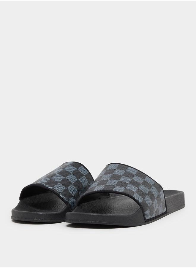 Styli Styli Checked Pattern Strap Slip-On Slides  - Image 3