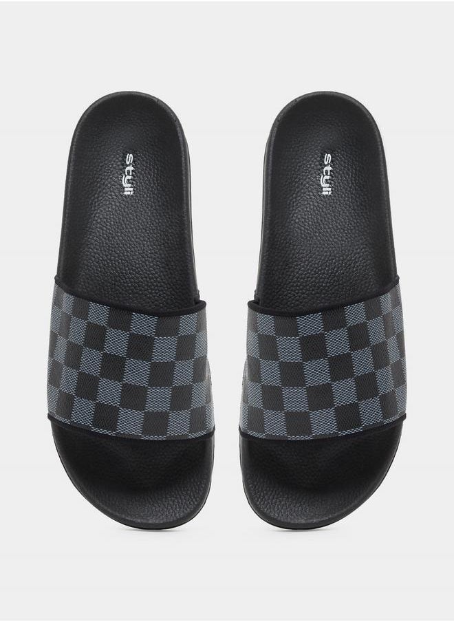 Styli - Styli Checked Pattern Strap Slip-On Slides - Image 1