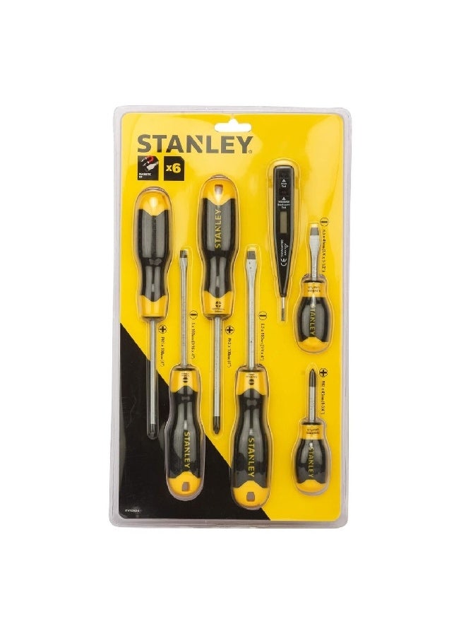 Stanley 6-Piece Combination Screwdriver Set with Bonus Tester Black and Yellow 3.5 x 4 x 28 cm STHT92002-8 - Image 1