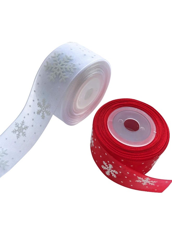FAM 2 Rolls Christmas Ribbons, 25mm by 3 Yard Snowflake Organza Spool for Christmas Tree Gifts Box Decoration - Image 1