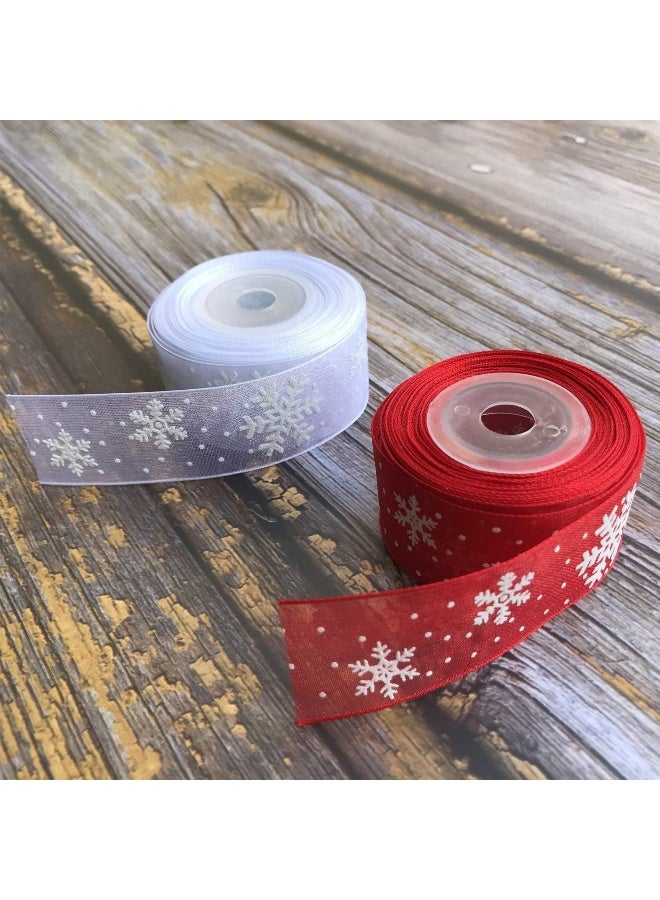 FAM 2 Rolls Christmas Ribbons, 25mm by 3 Yard Snowflake Organza Spool for Christmas Tree Gifts Box Decoration - Image 3