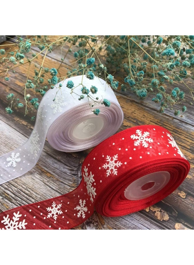 FAM 2 Rolls Christmas Ribbons, 25mm by 3 Yard Snowflake Organza Spool for Christmas Tree Gifts Box Decoration - Image 5