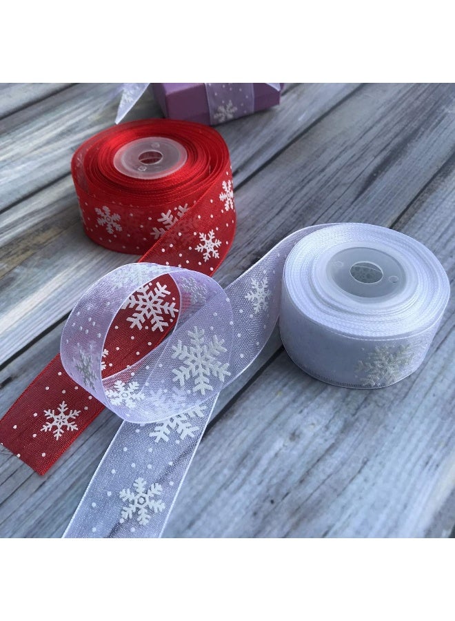 FAM 2 Rolls Christmas Ribbons, 25mm by 3 Yard Snowflake Organza Spool for Christmas Tree Gifts Box Decoration - Image 4
