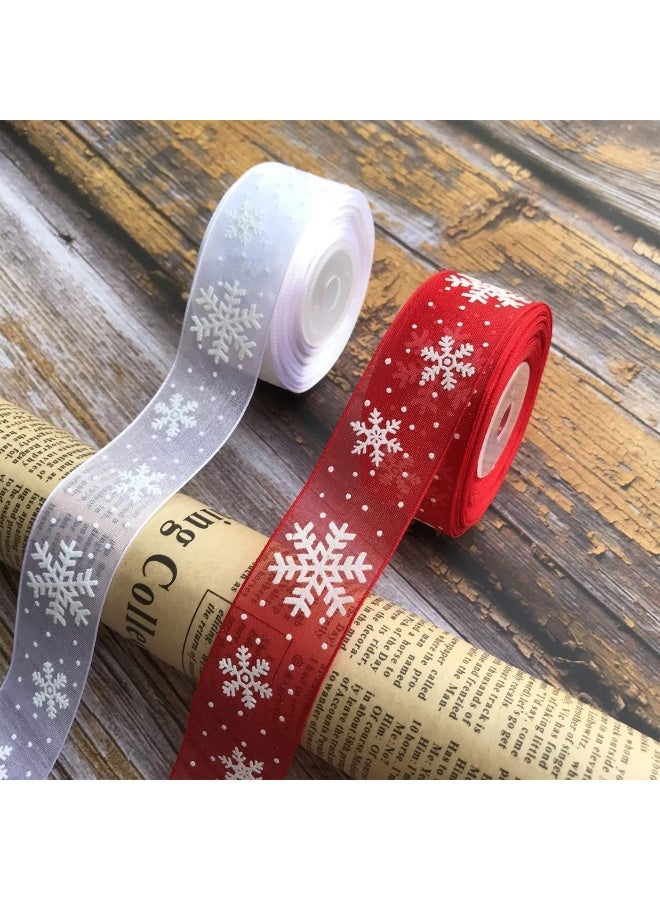 FAM 2 Rolls Christmas Ribbons, 25mm by 3 Yard Snowflake Organza Spool for Christmas Tree Gifts Box Decoration - Image 2
