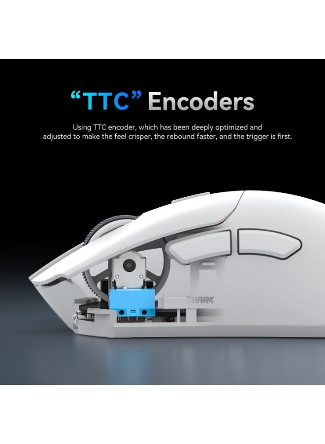 هجوم القرش ماوس العاب هجوم القرش R1 فائق الخفة 59 جرام مع شريط ماوس ألعاب لاسلكي/سلكي بتقنية البلوتوث/2.4 جيجاهرتز دقة 6 نقاط في البوصة قابلة للتعديل حتى 18000 بطارية تدوم 65 ساعة تاتي مع ملصق اللون أبيض - Image 3