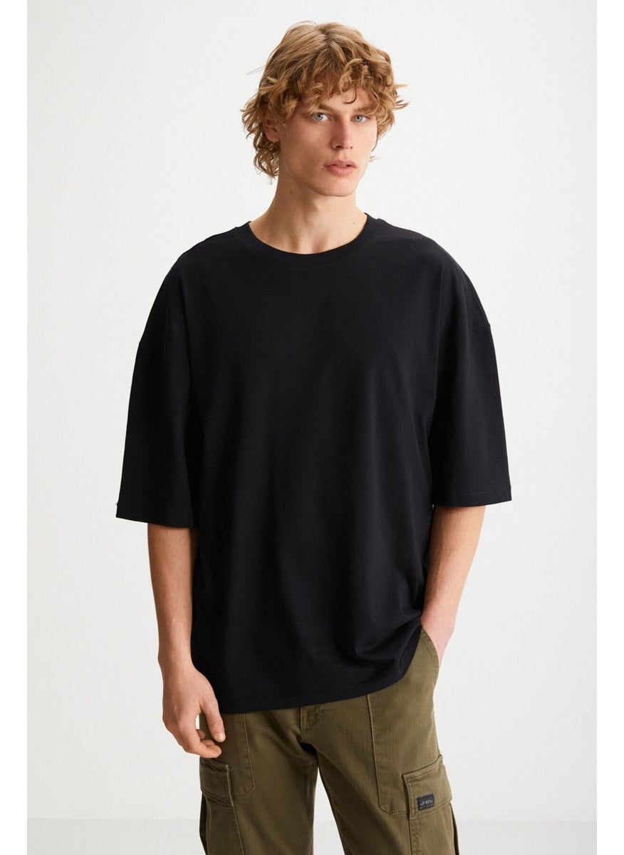 Rhett Men's Oversize Fit Loose Cut 100% Organic Cotton Basic Knitted Black T-shirt - pzsku/ZB009B562AD456B37E9C5Z/45/_/1741637728/15e86e56-3e6c-44f2-9339-ec019183173e