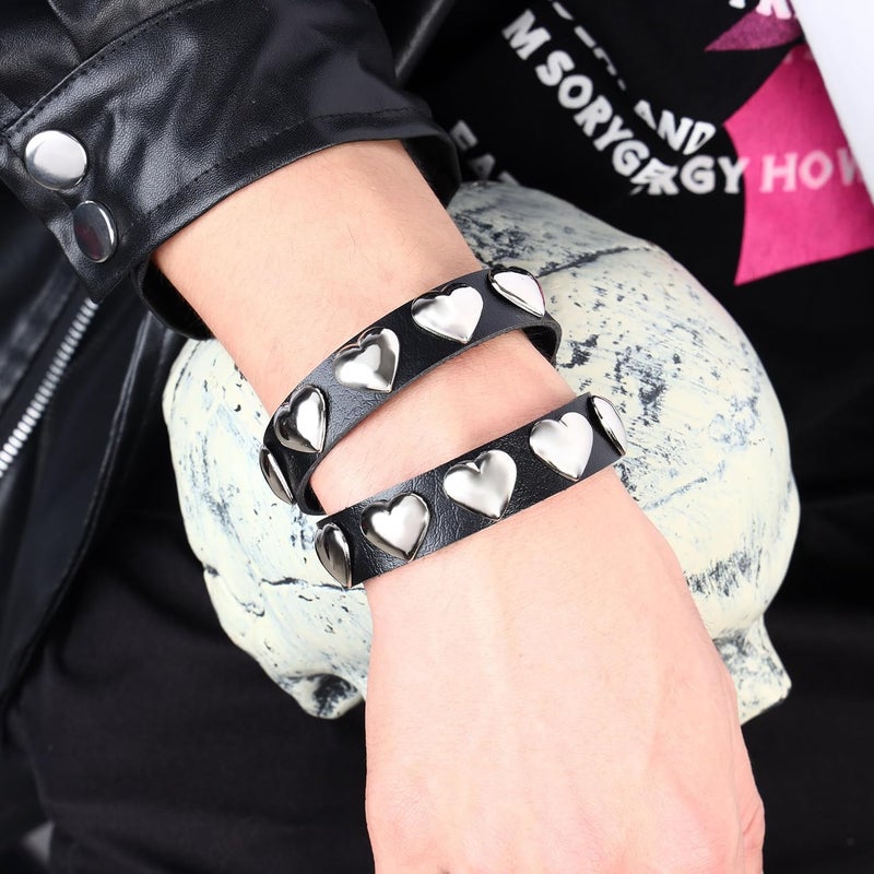 Mafnee Store Leather Cuff Bracelet Punk Bracelet Rock Braided Rivets Wristband for Men Women Adjustable - Image 4