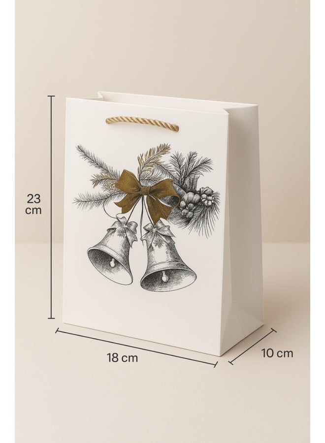 Elegant Christmas Gift Bag: Etched Jingle Bells, Pine Branches, and Gold Bow (small)