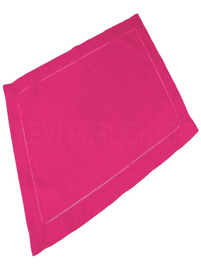 CleverDelights Pink Hemstitched Placemats - 6 Pack - 14" x 20" - 55/45 Linen Cotton Blend - Image 1