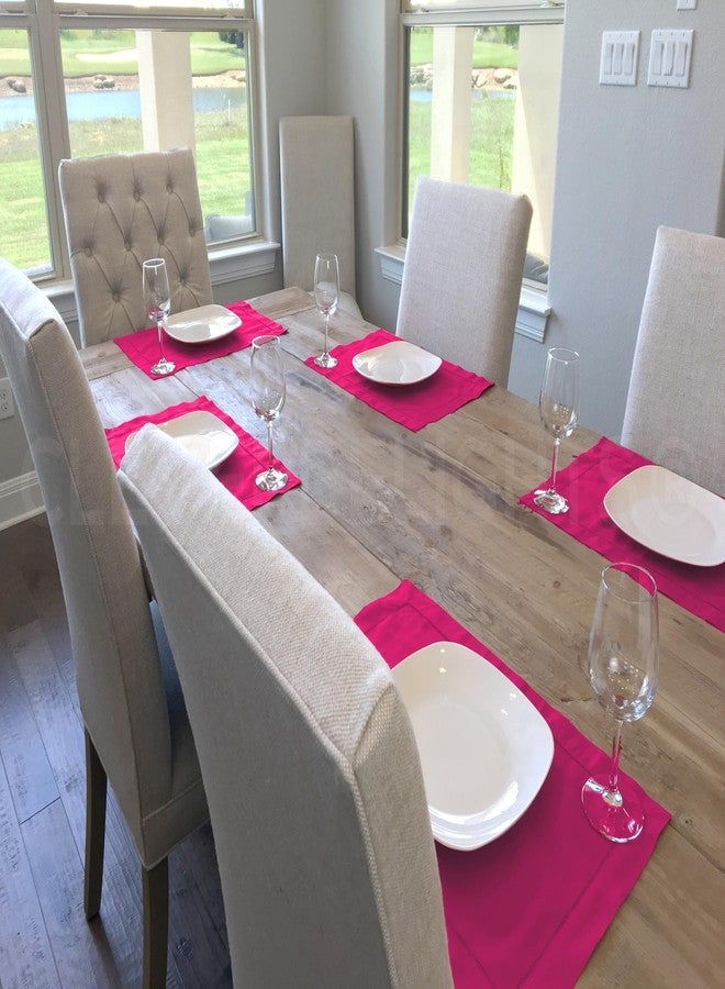 CleverDelights Pink Hemstitched Placemats - 6 Pack - 14" x 20" - 55/45 Linen Cotton Blend - Image 2