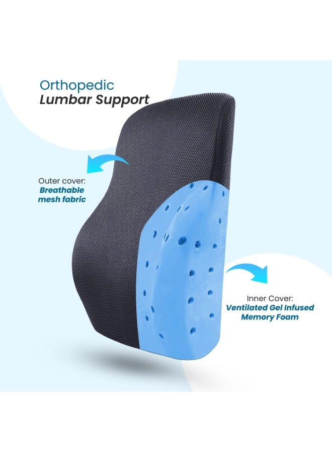 Memory Foam Lumbar Support Cushion with Cooling Gel, Ventilated Back Support Pillow for Office Chair, Car Seat & Home, Ergonomic Lower Back Cushion for Comfortable Sitting - Image 2