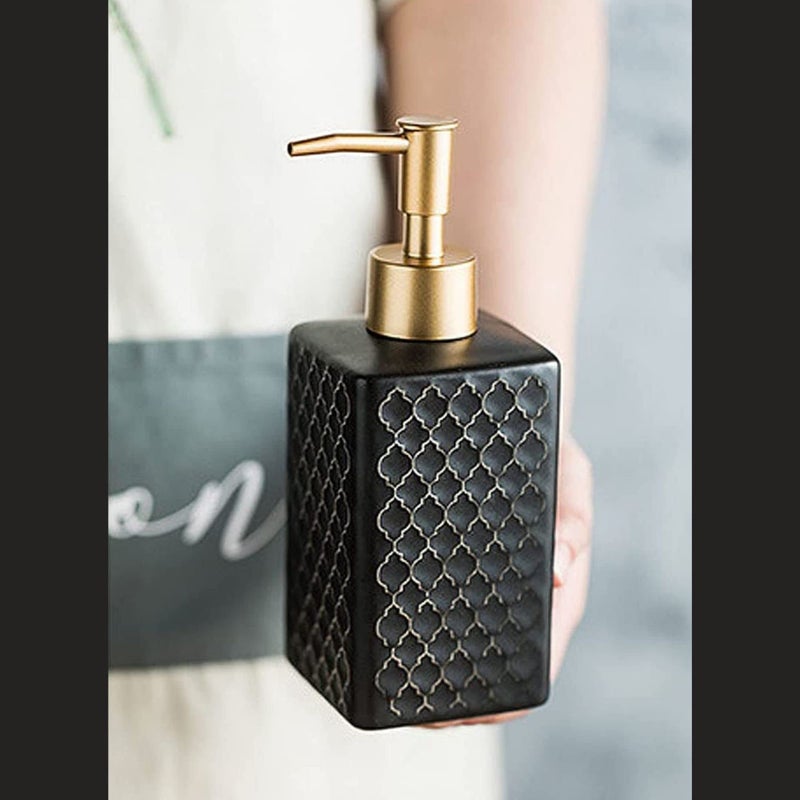 FabSeasons Ceramic Soap Dispenser with Rose Gold top for Kitchen/Bathroom, Ideal Bathroom Accessory, Practical & Decorative Tabletop Soap Dispenser, 360ML (Black) - Image 5