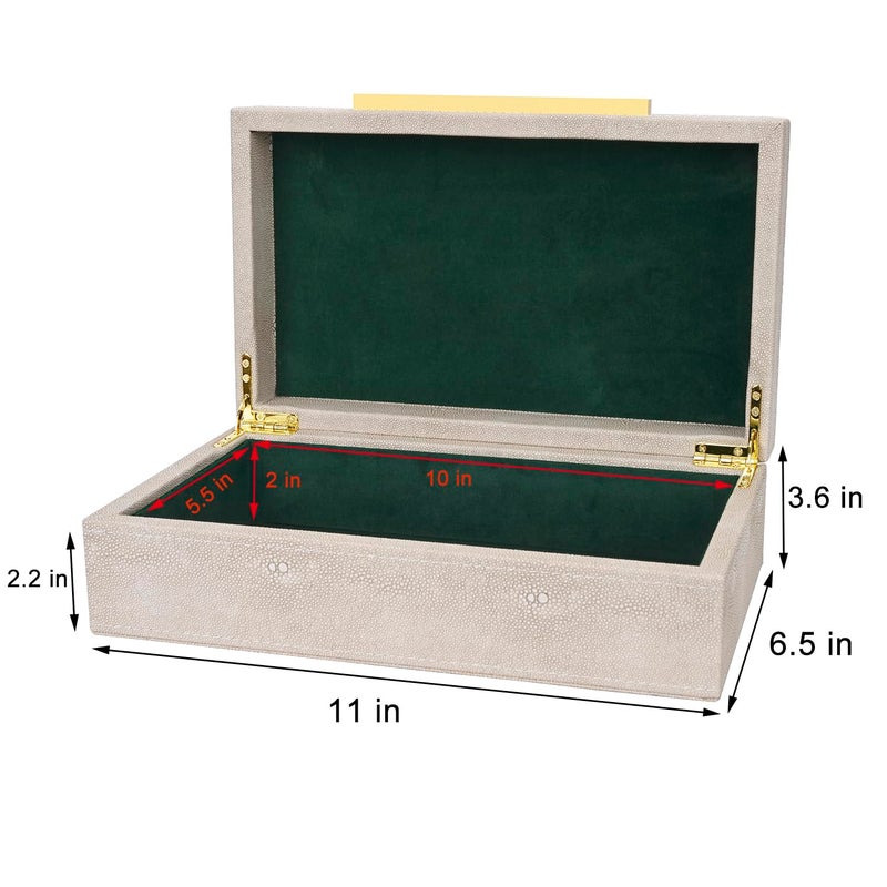 Xigexige Ivory Shagreen Box Faux Leather Decorative Boxes Keepsake And Memory Storage Decorative Boxes With Lids For Modern Home Decor Jewelry Box Organizer - Image 3