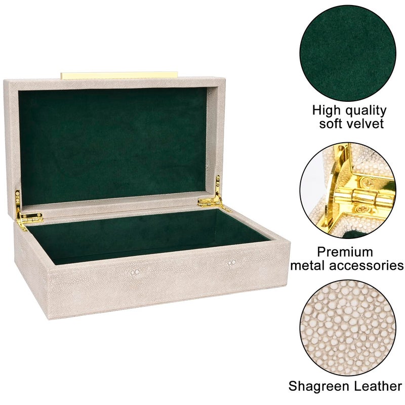 Xigexige Ivory Shagreen Box Faux Leather Decorative Boxes Keepsake And Memory Storage Decorative Boxes With Lids For Modern Home Decor Jewelry Box Organizer - Image 4