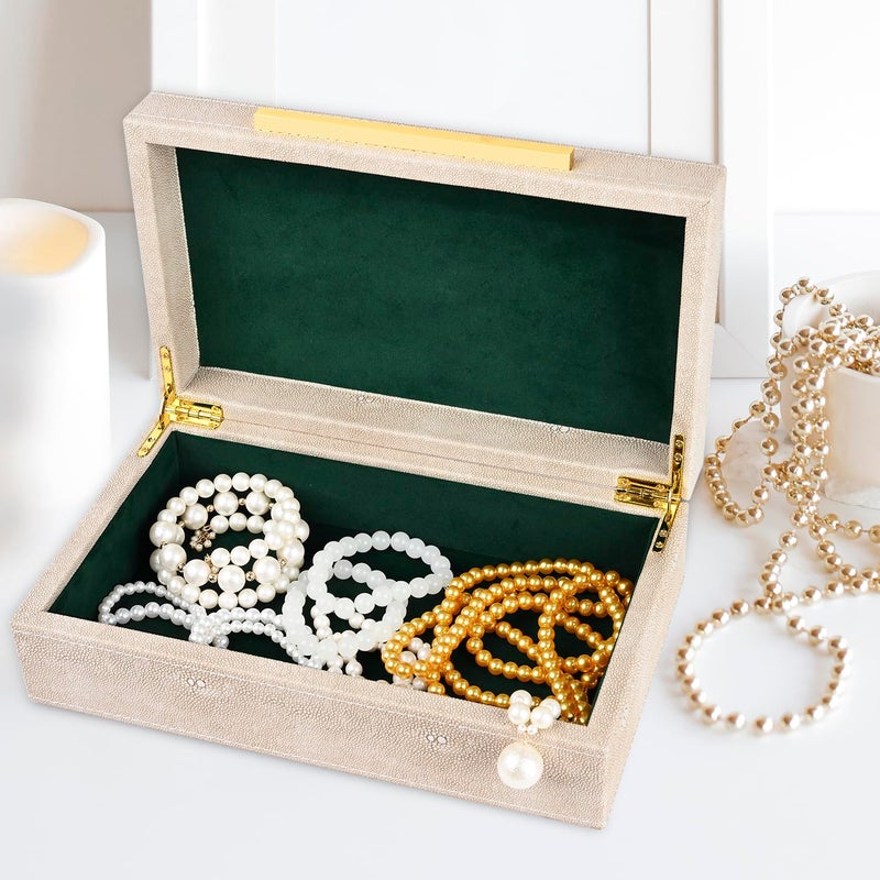 Xigexige Ivory Shagreen Box Faux Leather Decorative Boxes Keepsake And Memory Storage Decorative Boxes With Lids For Modern Home Decor Jewelry Box Organizer - Image 5
