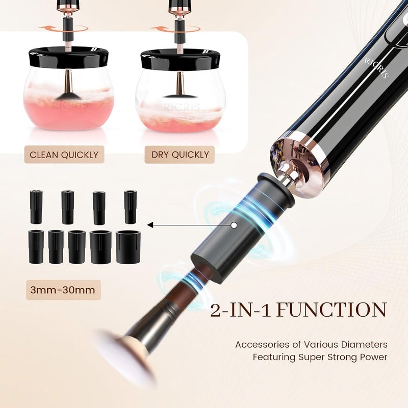 RICRIS Electric Makeup Brush Cleaner and Dryer Machine - Super Fast Clean and Dry Make Up Brushes - Automatic Cosmetic Brush Spinner Washer Tools - Image 2