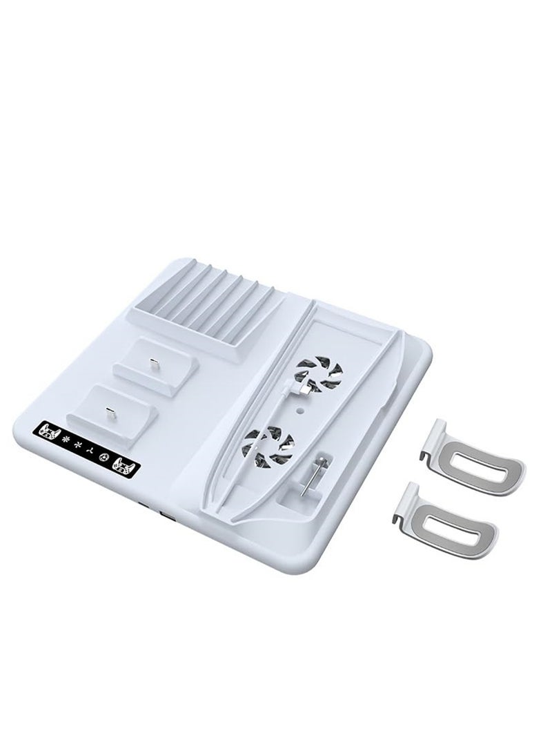 PS5 Slim Cooling Stand Dock with Dual PS5 Controllers Charging Station For PS5 Slim Console Cooling Station with 6 Game Disc Slot Organizer/with 2 Headphone Hangers - Image 4