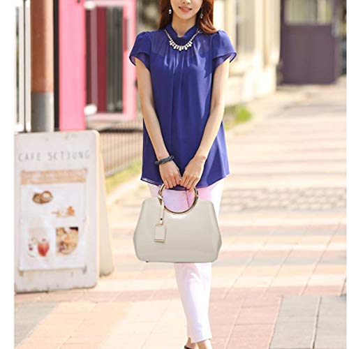 Rullar Women Elegant Handbag and Purse Top Handle Bag Patent Leather Tote Satchel Shoulder Clutch Crossbody Bag with Pendant Beige - Image 3