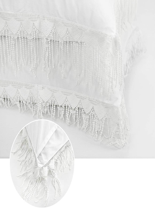 FADFAY 4 Piece Boho Duvet Cover Set California King, Bohemian Chic Cotton Bedding with Bedskirt, Elegant Tassel Accents, Pure White - Image 4