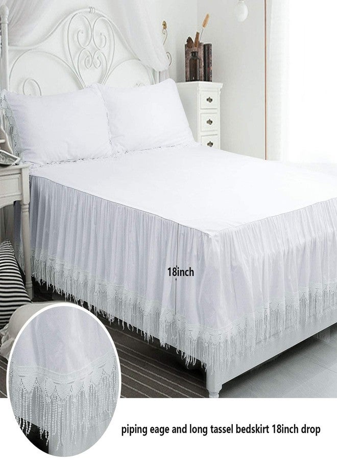 FADFAY 4 Piece Boho Duvet Cover Set California King, Bohemian Chic Cotton Bedding with Bedskirt, Elegant Tassel Accents, Pure White - Image 3