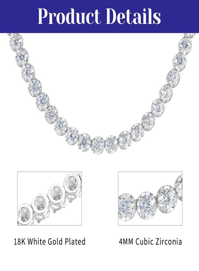 Kose 4.0mm Round Cubic Zirconia Tennis Necklace, 18K White Gold Plated Classic Tennis Necklace for Women Men 16-22 Inches - Image 5