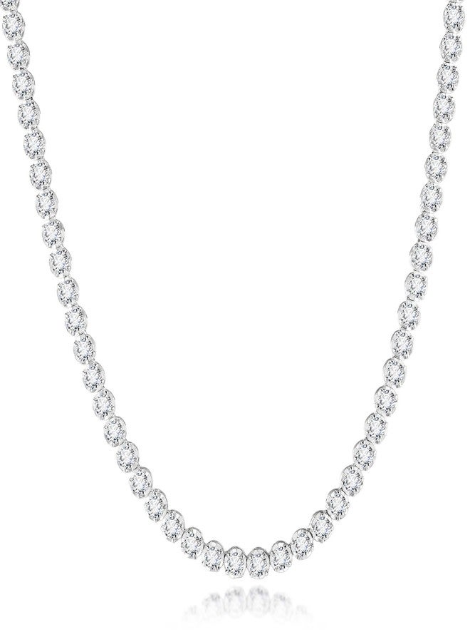 Kose 4.0mm Round Cubic Zirconia Tennis Necklace, 18K White Gold Plated Classic Tennis Necklace for Women Men 16-22 Inches - Image 1