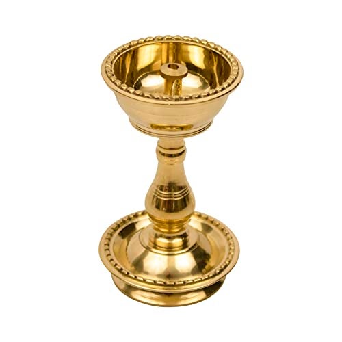 Spillbox Traditional Brass Diya for Puja | Pooja Aarti | Arti Deepak Deepam Oil Lamp for Home Temple Puja Articles Decor Gifts- Udupi Nandha Stand - Image 1
