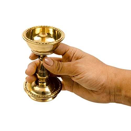 Spillbox Traditional Brass Diya for Puja | Pooja Aarti | Arti Deepak Deepam Oil Lamp for Home Temple Puja Articles Decor Gifts- Udupi Nandha Stand - Image 5