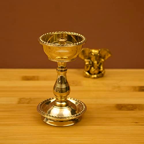 Spillbox Traditional Brass Diya for Puja | Pooja Aarti | Arti Deepak Deepam Oil Lamp for Home Temple Puja Articles Decor Gifts- Udupi Nandha Stand - Image 4