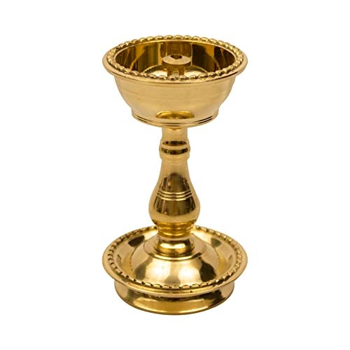 Spillbox Traditional Brass Diya for Puja | Pooja Aarti | Arti Deepak Deepam Oil Lamp for Home Temple Puja Articles Decor Gifts- Udupi Nandha Stand - Image 2