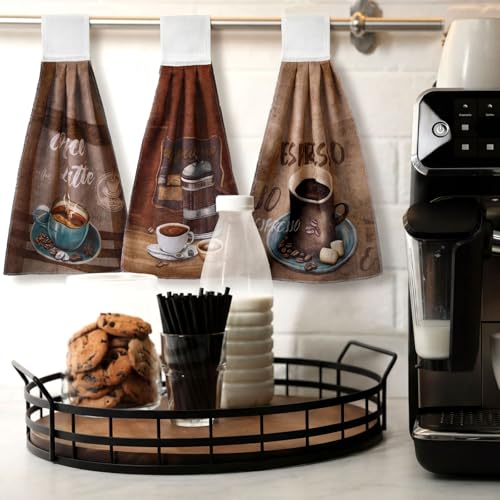 Jingmore 6 Pcs Summer Kitchen Towels with Hanging Loops Microfiber Absorbent Drying Cloths for Cooking Baking Bathroom Housewarming Gift Kitchen CleanupBrownCoffee - Image 3