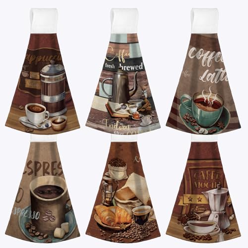 Jingmore 6 Pcs Summer Kitchen Towels with Hanging Loops Microfiber Absorbent Drying Cloths for Cooking Baking Bathroom Housewarming Gift Kitchen CleanupBrownCoffee - Image 1