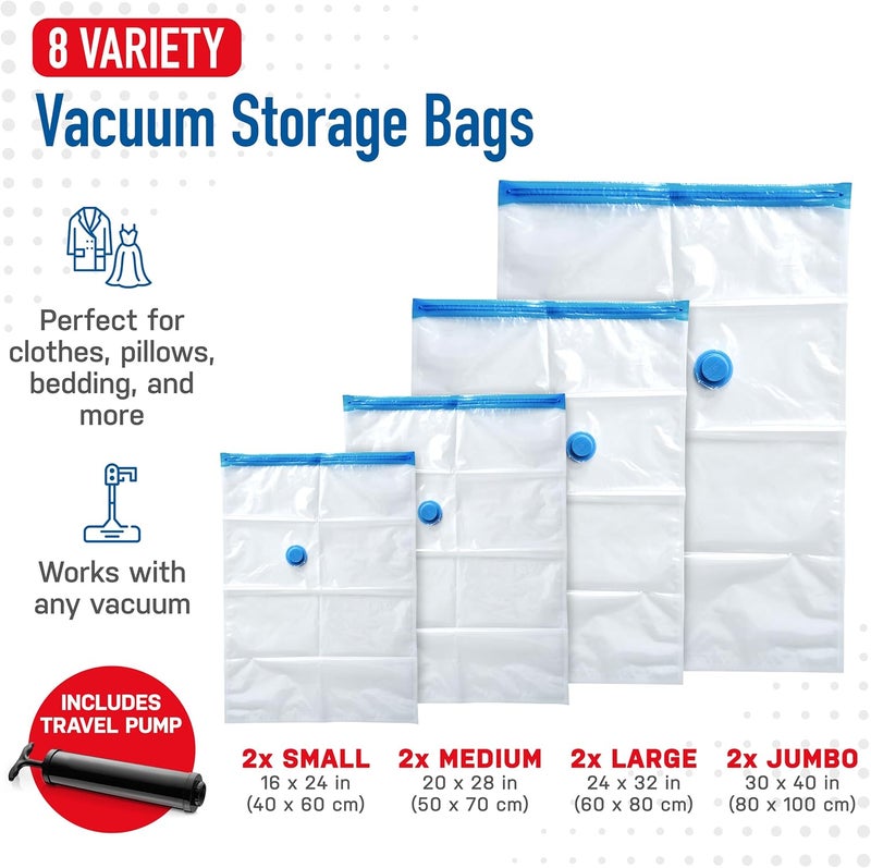 Spacesaver Vacuum Storage Bags with Hand Pump - Vacuum Seal Bags for Clothing, Comforters, Blankets - Reusable Compression Bags for Travel, Moving, Organization - 2S, 2M, 2L, 2XL Sizes - Pack of 8 - Image 3
