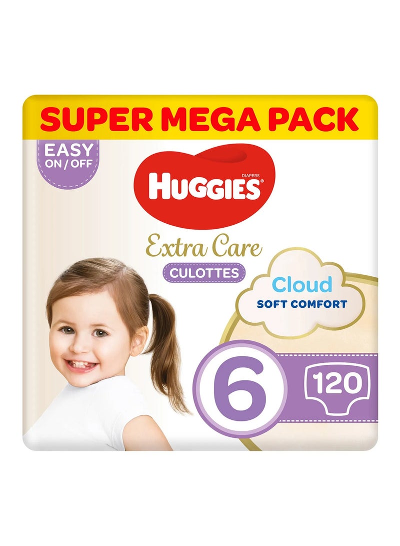 HUGGIES Huggies Extra Care Culottes Pant Style Baby Diapers, 120 Pieces Super Mega Pack, Size 6, 15-25kg - Double Leak Guards, Wetness Indicator, Soft Waistband