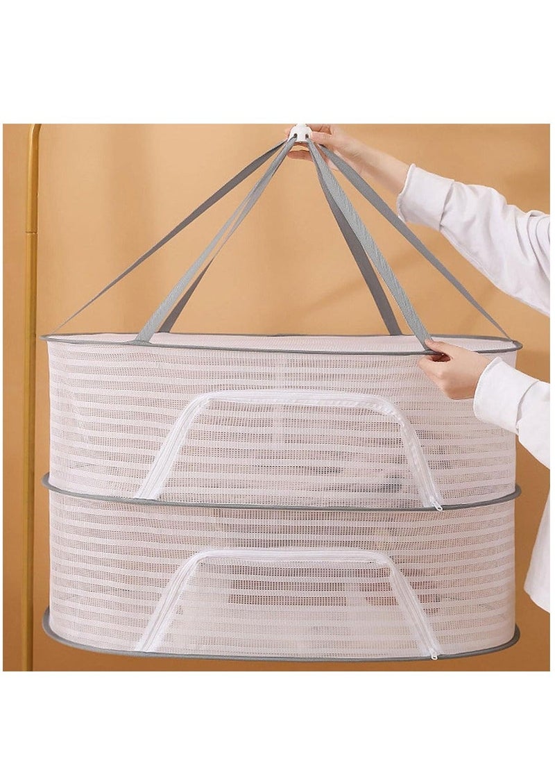 Y&D - Herb Drying Rack 2-Layer 2-Feet Hanging Mesh Net Dryer Collapsible with S-Shape Zippers Pothook Carabiner and Storage Pouch for Hydroponics Flowers Buds Fruits Seafoods Clothes - Image 1