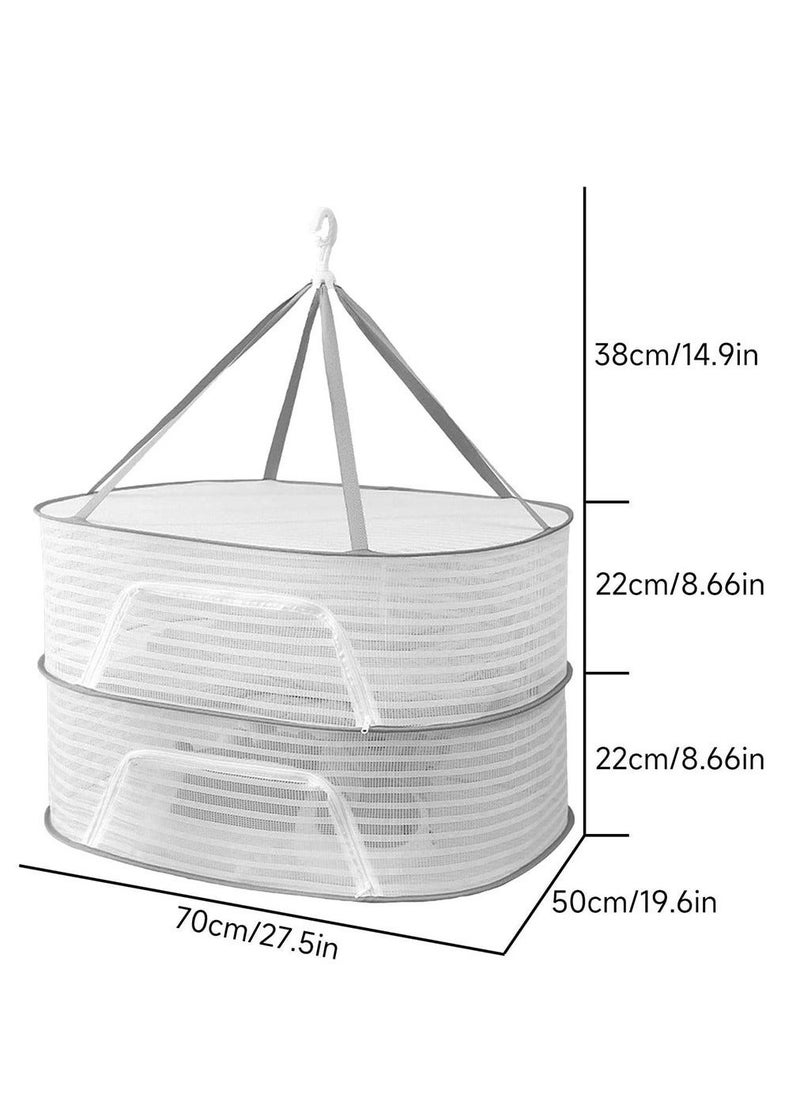 Y&D - Herb Drying Rack 2-Layer 2-Feet Hanging Mesh Net Dryer Collapsible with S-Shape Zippers Pothook Carabiner and Storage Pouch for Hydroponics Flowers Buds Fruits Seafoods Clothes - Image 1
